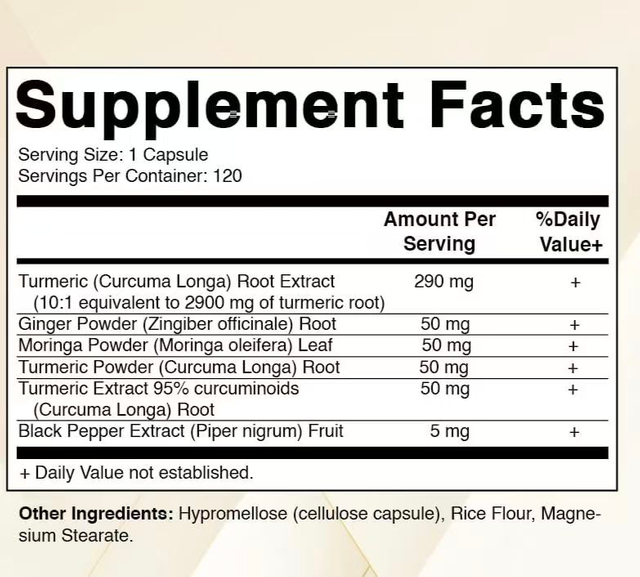 Integratore di curcuma 10:1 equivalente a 3000 mg per porzione, contenente il 95% di curcumina, pepe nero, zenzero