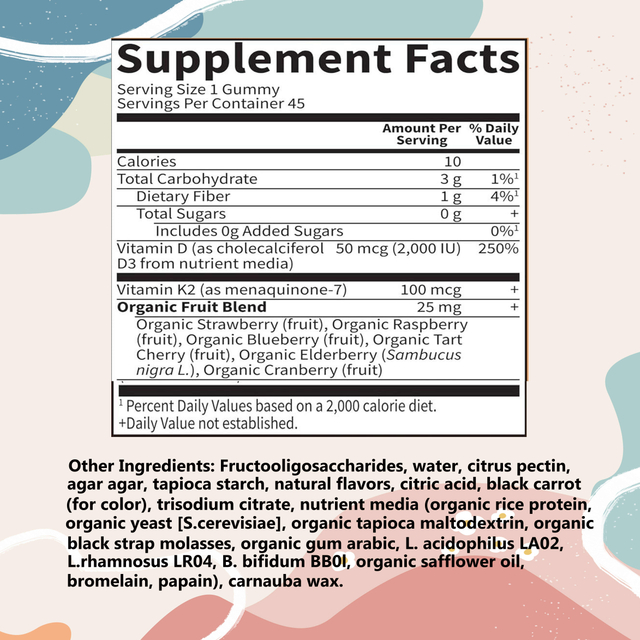 Nicht gentechnisch ver&auml;nderte vegane Vitamin D3- und K2-Gummis mit Vitaminen und Mineralien